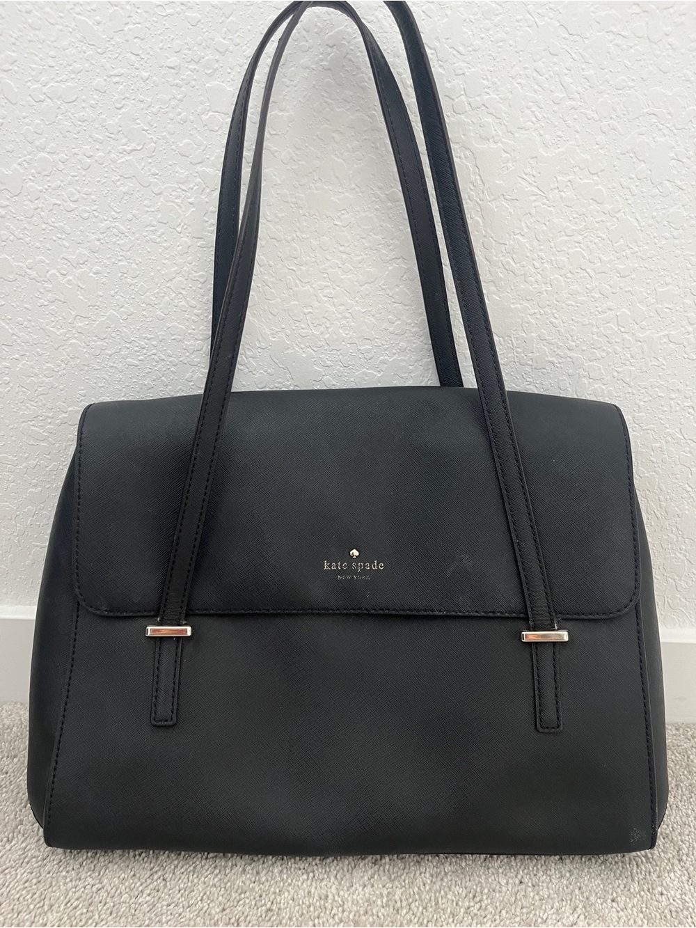 Kate Spade Black Structured Shoulder Bag Tote Gold Hardware